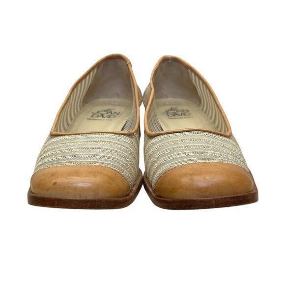 Vintage Joan David Women’s Tan/Brown Leather & Fabric Striped Low-Heel Flats Sz - Picture 2 of 8